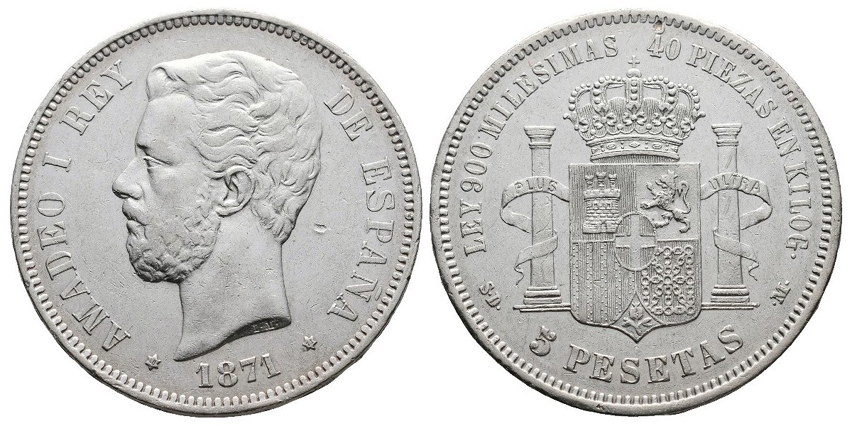 Amadeo I. 5 pesetas. 1871*18-71. Madrid