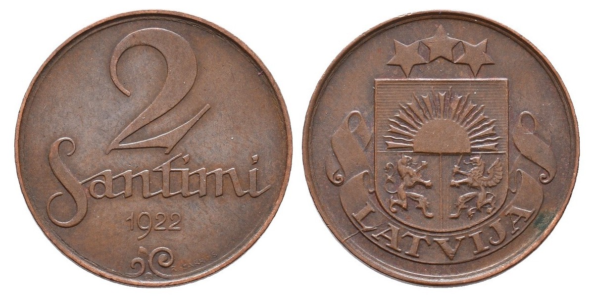 Letonia. 2 santimi. 1922