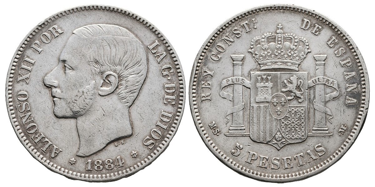 Alfonso XII. 5 pesetas. 1884*18-84. Madrid