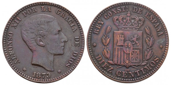 Alfonso XII. 10 céntimos. 1879. Barcelona