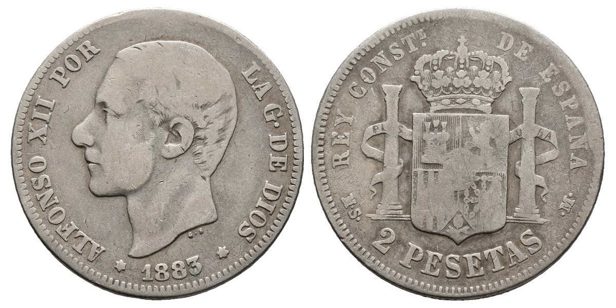 Alfonso XII. 2 pesetas. 1883. Madrid