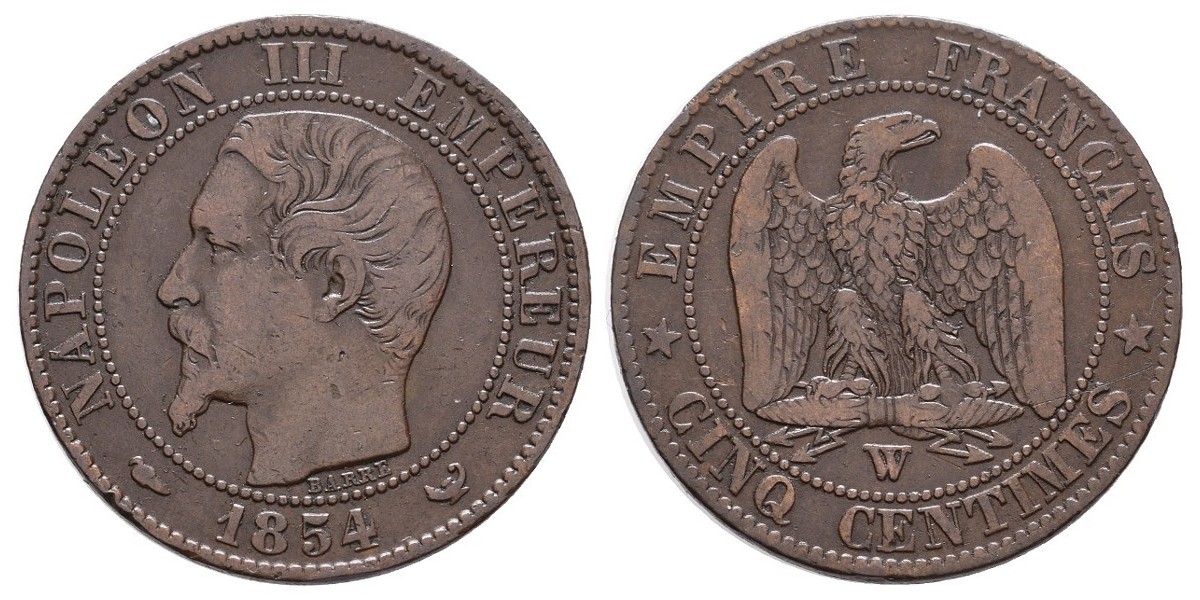 Francia. 5 centimes. 1854 W
