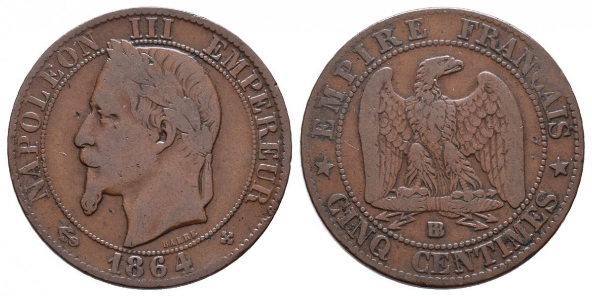 Francia. 5 centimes. 1864 BB
