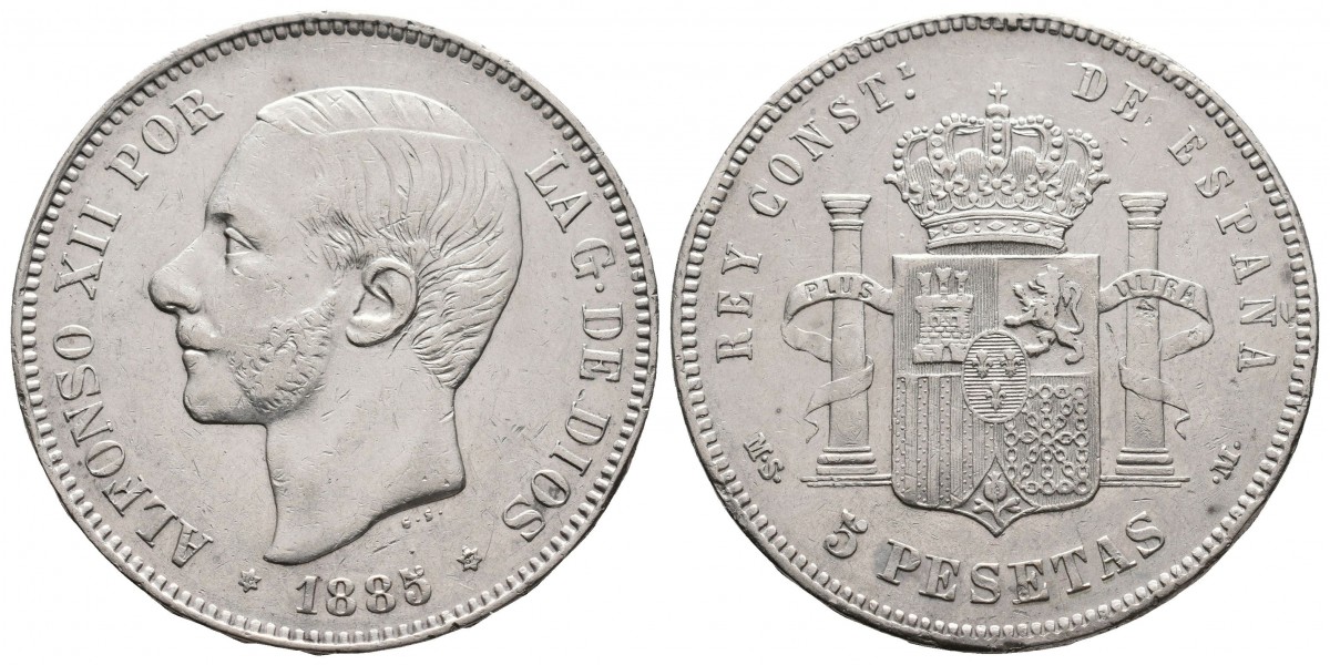 Alfonso XII. 5 pesetas. 1885*18-87. Madrid