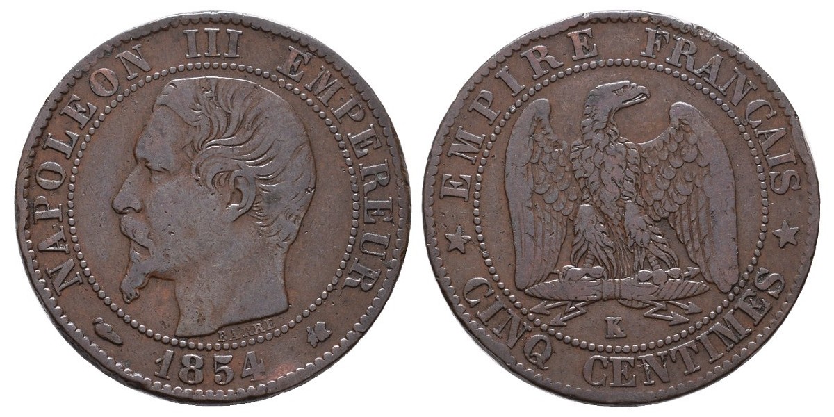Francia. 5 centimes. 1854 K