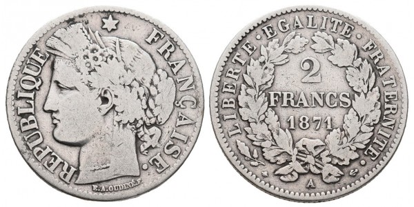Francia. 2 francs. 1871 A grande