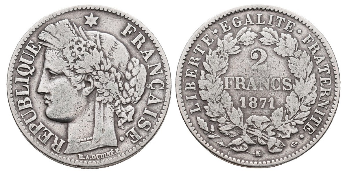 Francia. 2 francs. 1871 K larga