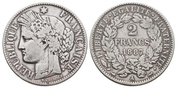 Francia. 2 francs. 1887 A