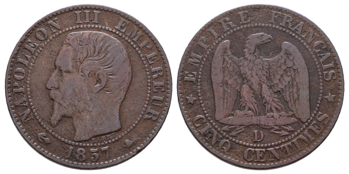 Francia. 5 centimes. 1857 D