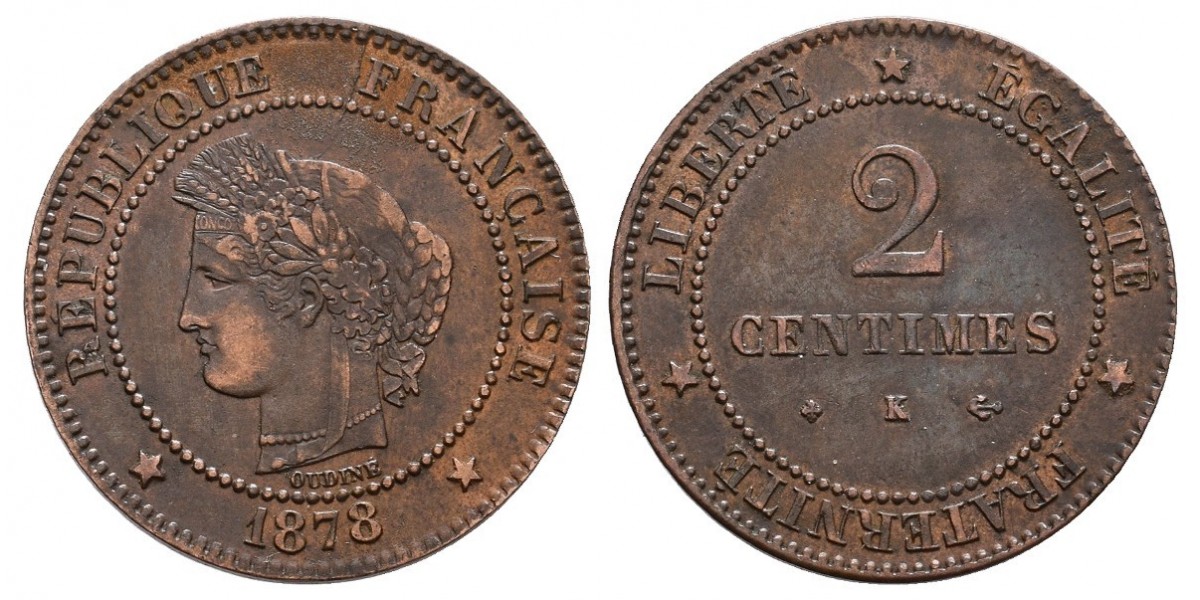 Francia. 2 centimes. 1878 K