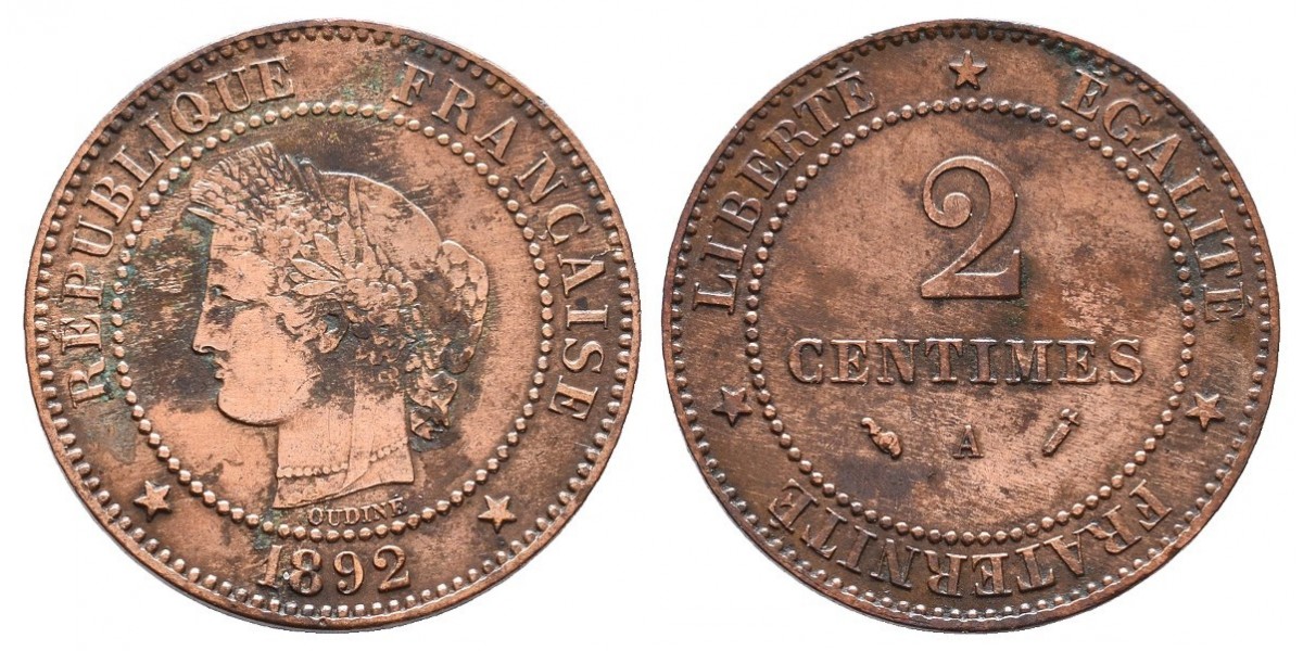 Francia. 2 centimes. 1892 A