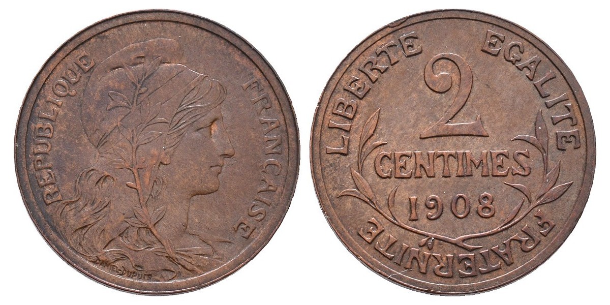Francia. 2 centimes. 1908
