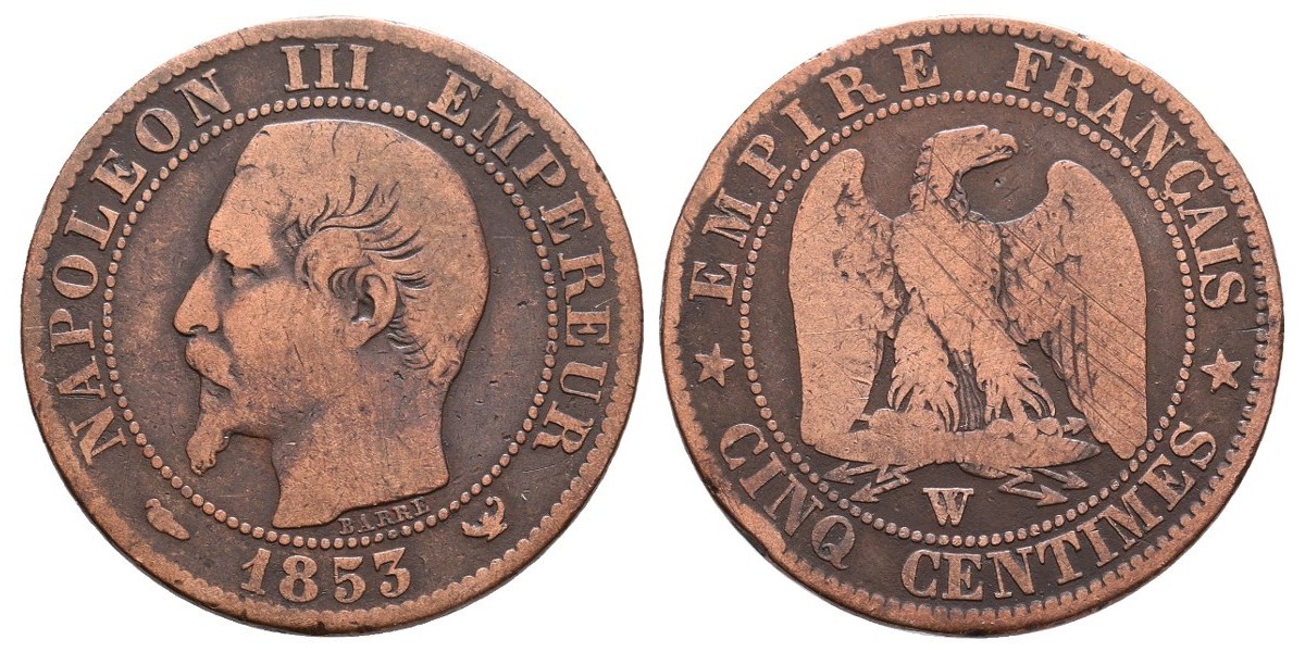 Francia. 5 centimes. 1853 W