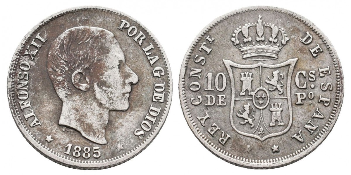 Alfonso XII. 10 centavos. 1885. Manila