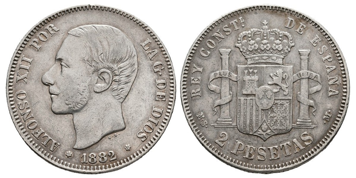 Alfonso XII. 2 pesetas. 1882*18-82. Madrid