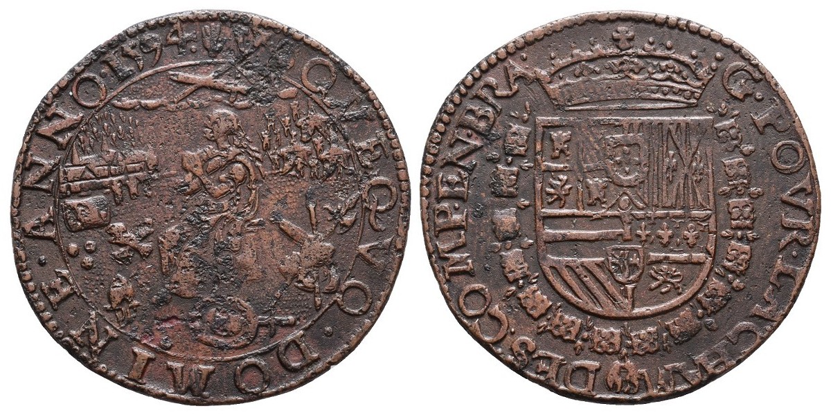 Felipe II. Jetón. 1594. Amberes