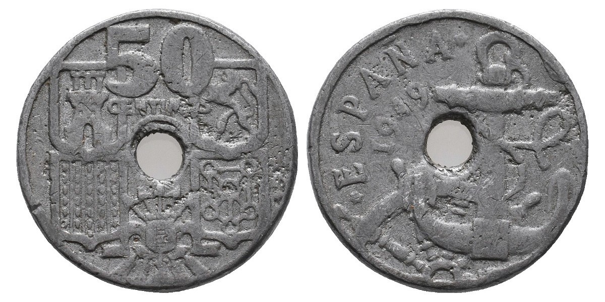 Falsa de época en zinc. 50 céntimos . 1949