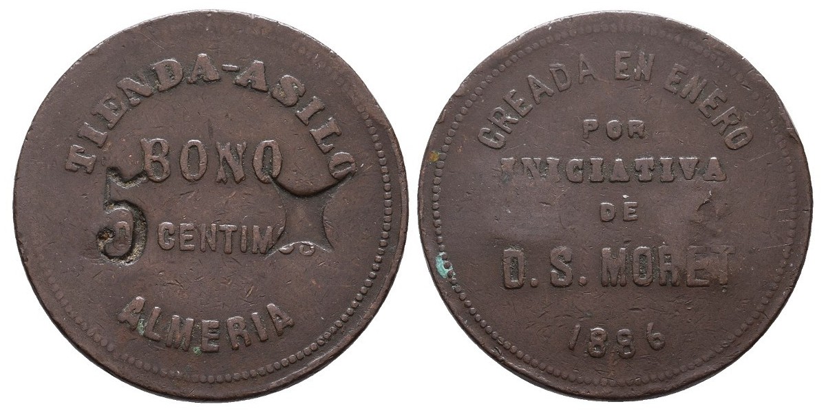 Tiendas Asilo. 5 céntimos. 1886