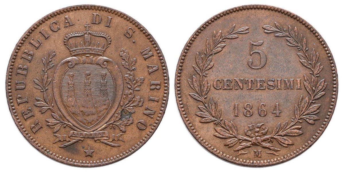 San Marino. 5 centesimi. 1864