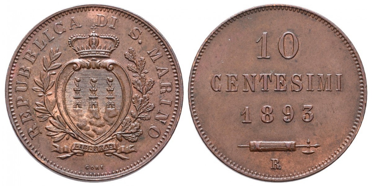 San Marino. 10 centesimi. 1893