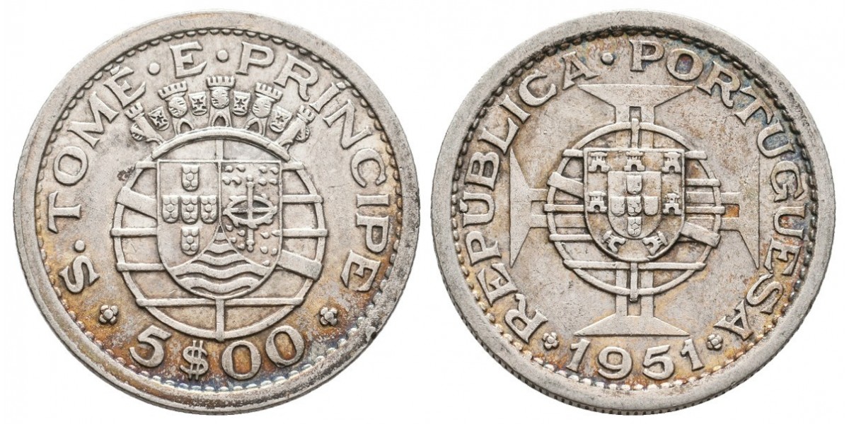Santo Tomé Píncipe. 5 escudos. 1951