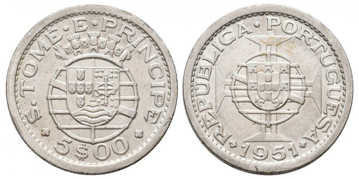 Santo Tomé Príncipe. 5 escudos. 1951