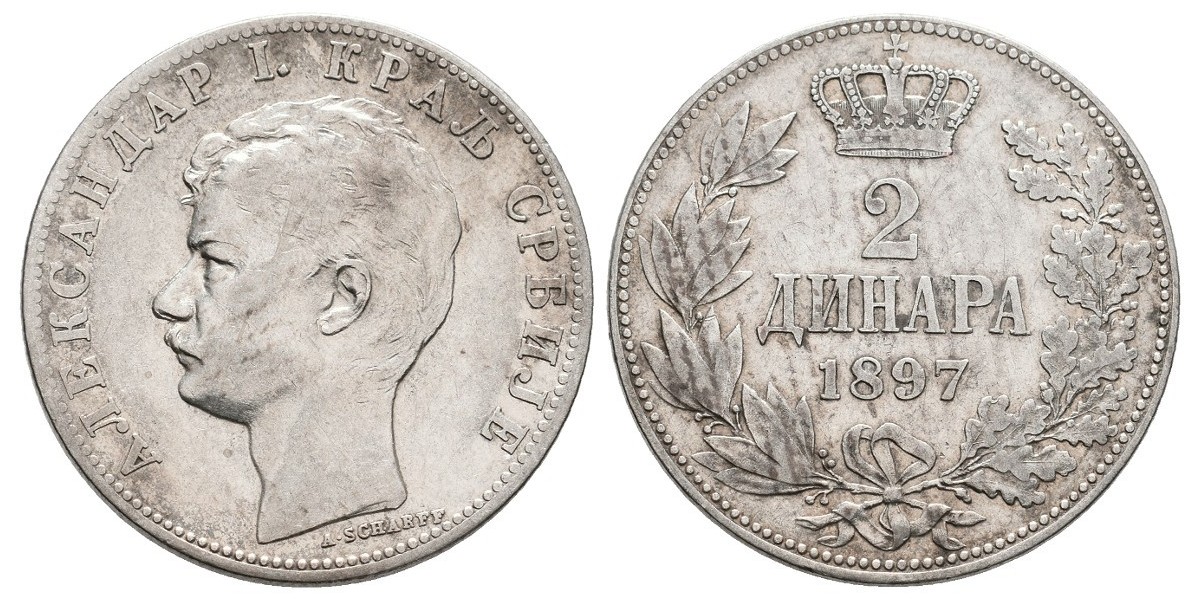Serbia. 2 dinara. 1897