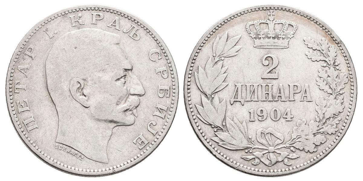 Serbia. 2 dinara. 1904
