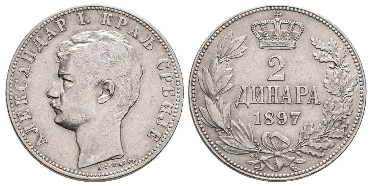 Serbia. 2 dinara. 1897