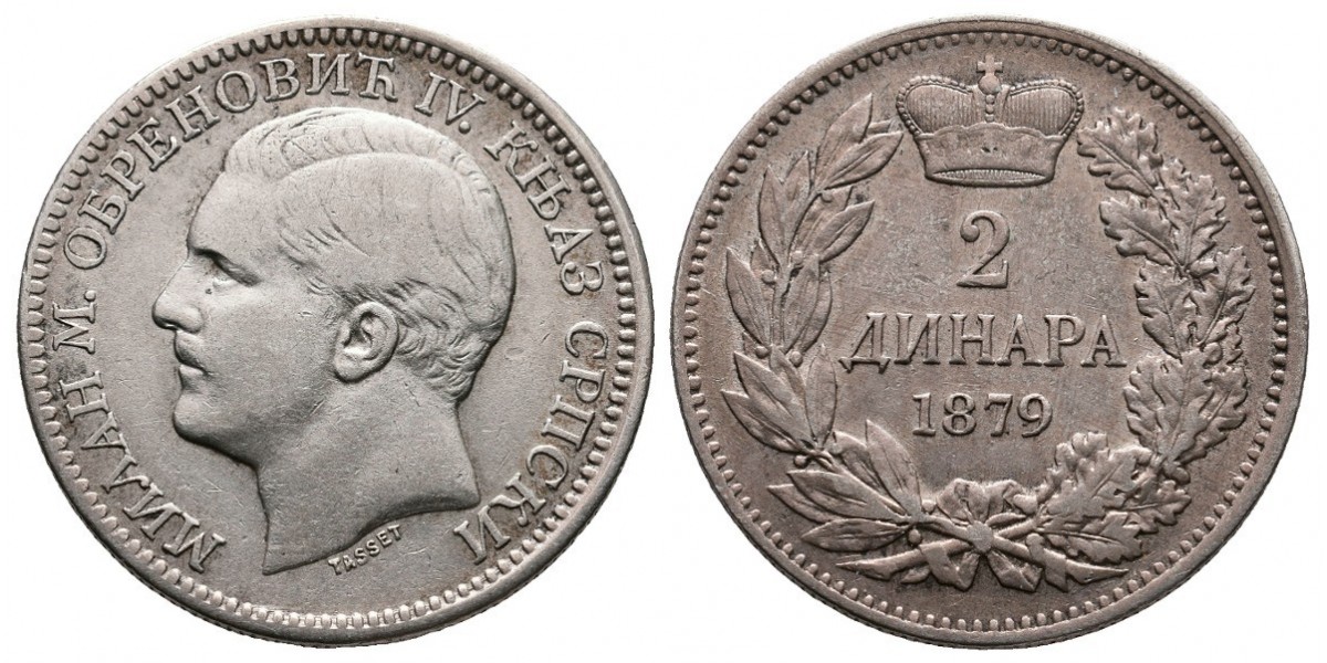Serbia. 2 dinara. 1879