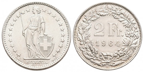 Suiza. 2 francs. 1964