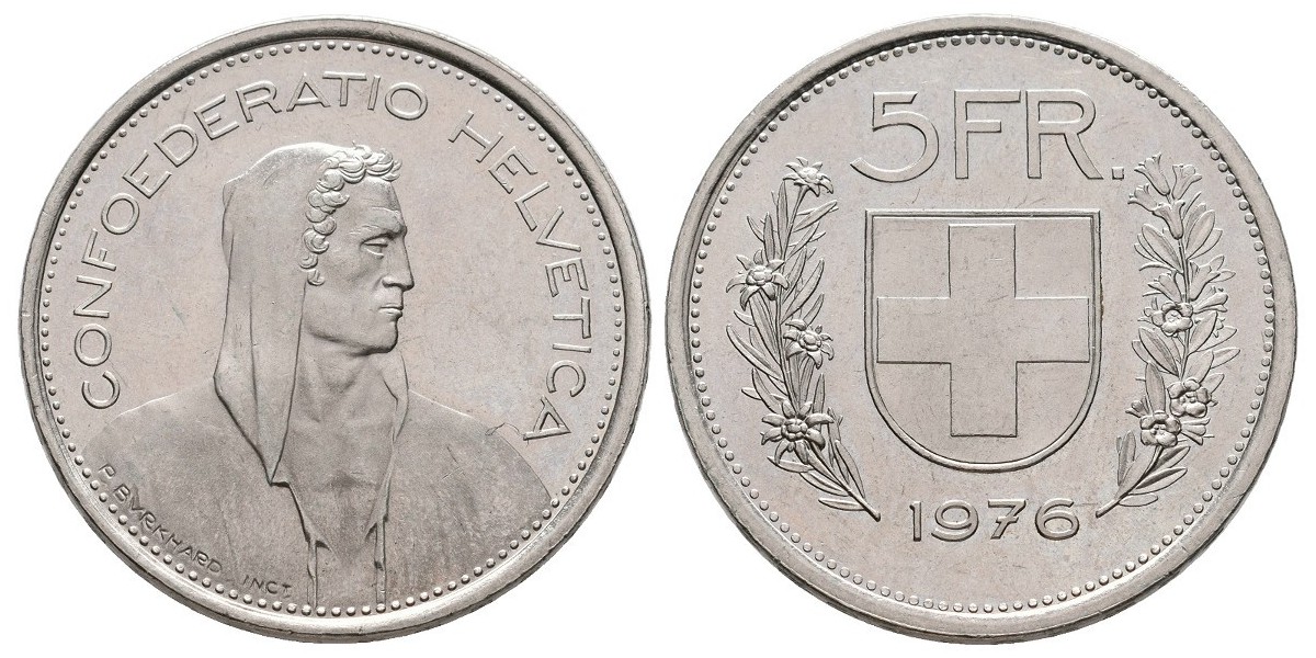 Suiza. 5 francs. 1976