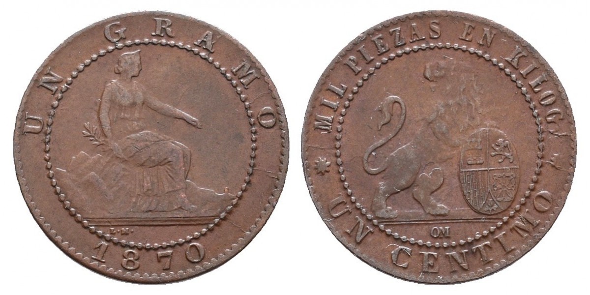 Gobierno provisional. 1 céntimo. 1870. Barcelona