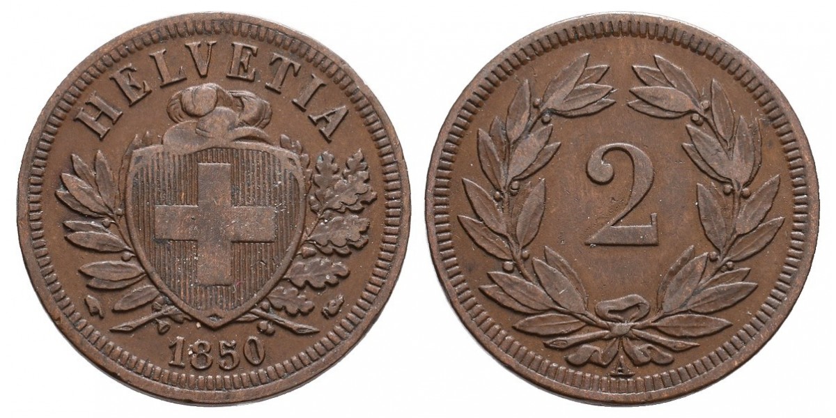 Suiza. 2 rappen. 1850