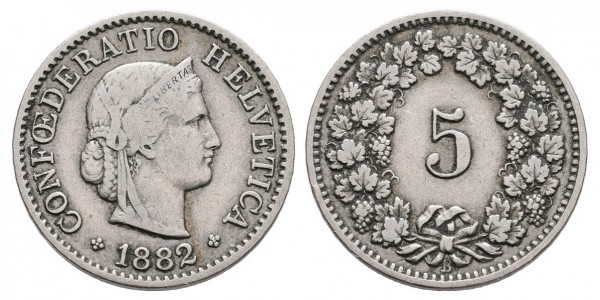 Suiza. 5 rappen. 1882