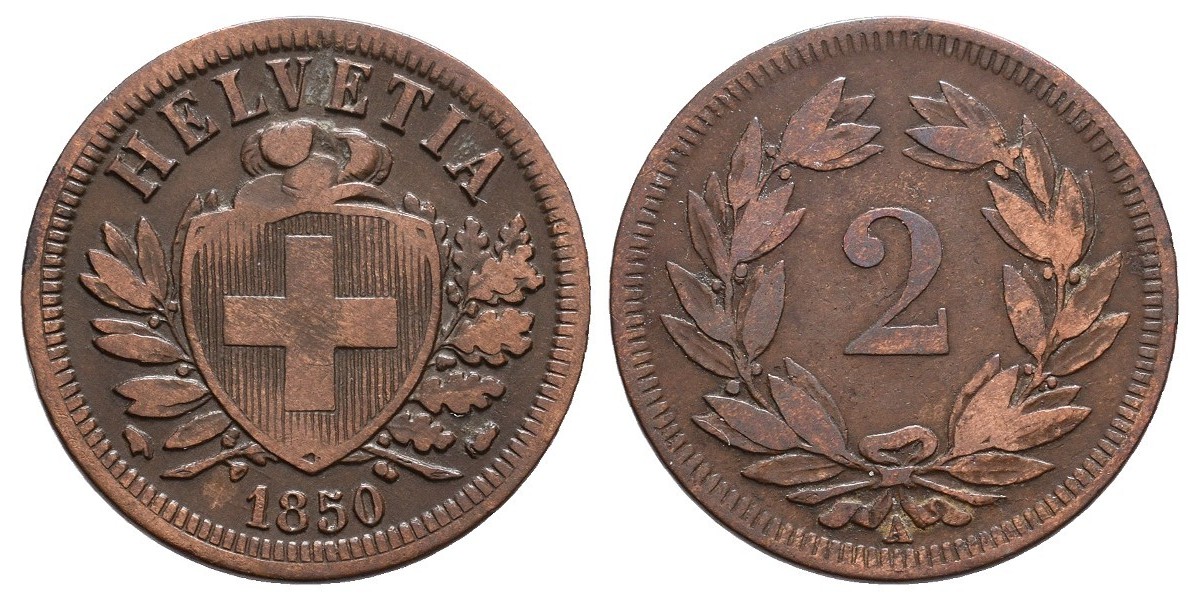 Suiza. 2 rappen. 1850 A