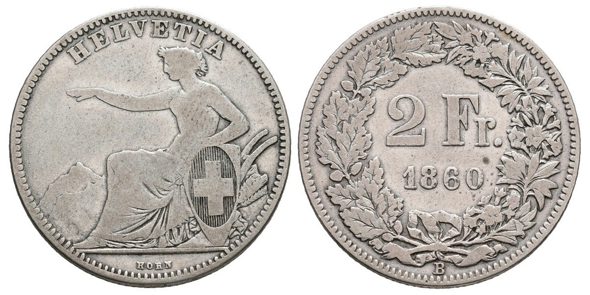 Suiza. 2 francs. 1860 B