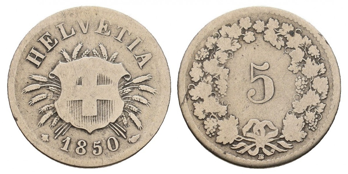 Suiza. 5 rappen. 1850 BB