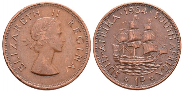 South Africa. 1 penny. 1954