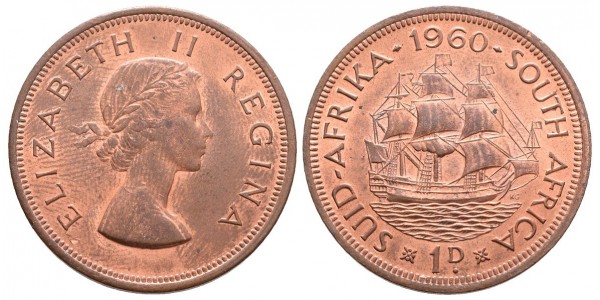 South Africa. 1 penny. 1960