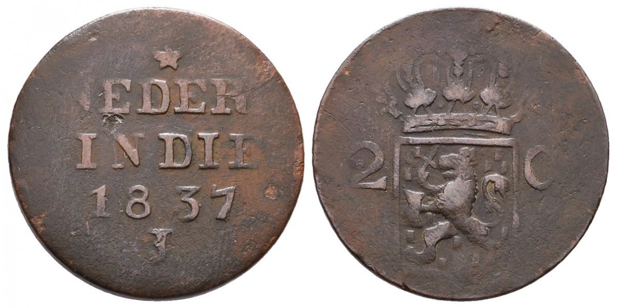 India Holandesa. 2 doble duit. 1837 J