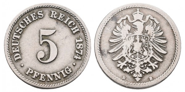 Alemania. 5 pfennig. 1874 B