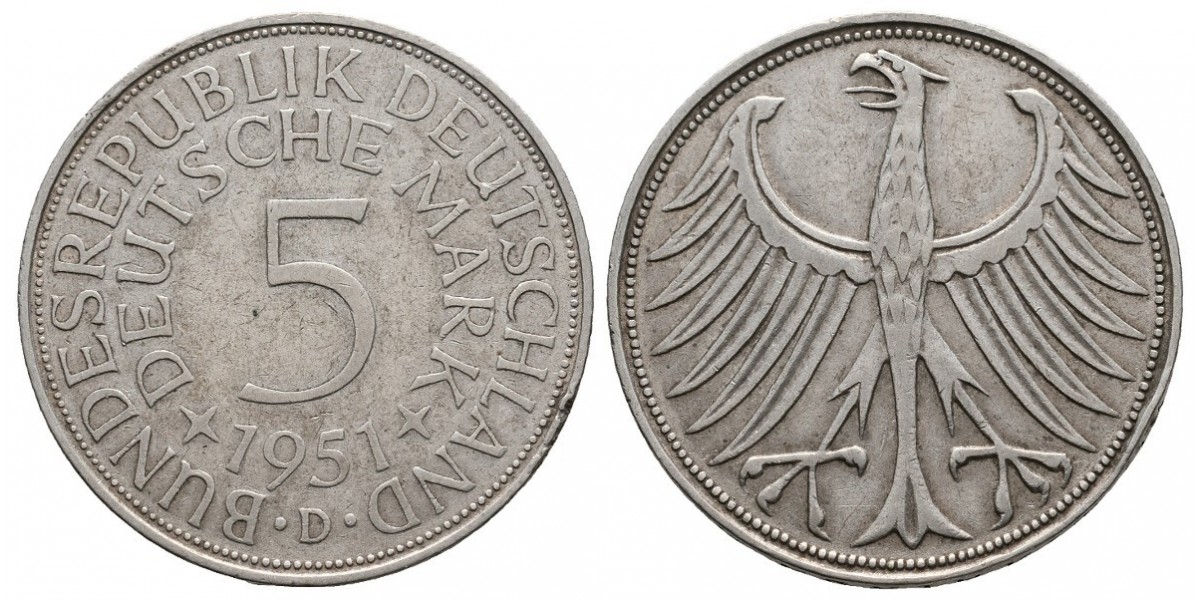 Alemania. 5 mark. 1951 D