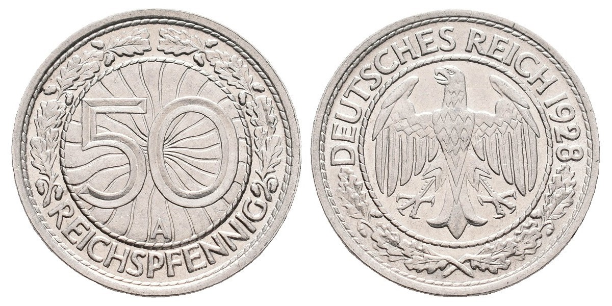 Alemania. 50 reichs pfennig. 1928 A