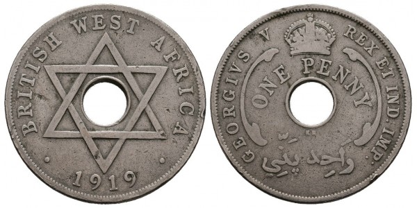 British West Africa. 1 penny. 1919 KN