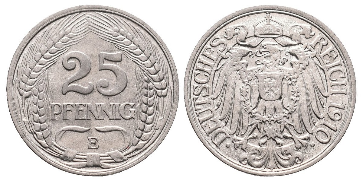 Alemania. 25 pfennig. 1910 E