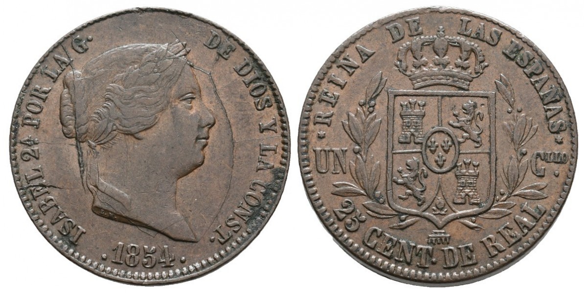 Isabel II. 25 céntimos de real. 1854. Segovia