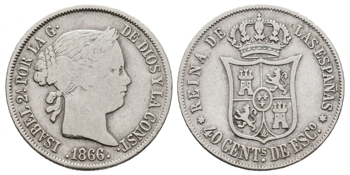 Isabel II. 40 céntimos de escudo. 1866. Madrid