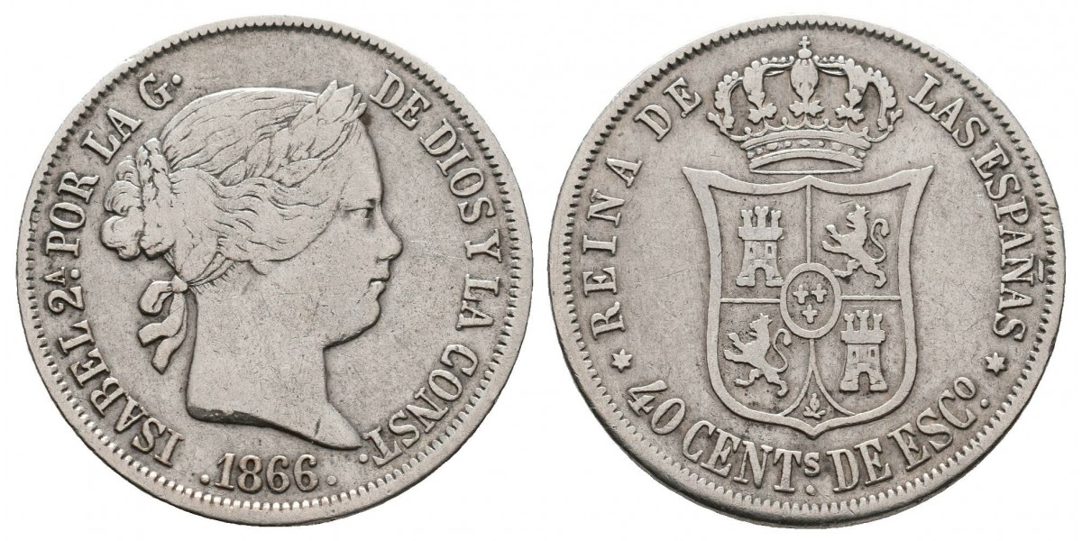 Isabel II. 40 céntimos de escudo. 1866. Madrid