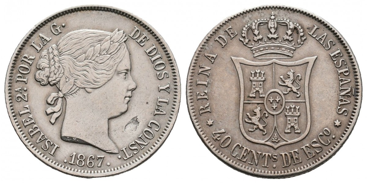 Isabel II. 40 céntimos de escudo. 1867. Madrid